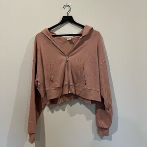 TNA Waffle Zip Up Hoodie in Dusty Mauve. Slightly cropped fit. Very cute!